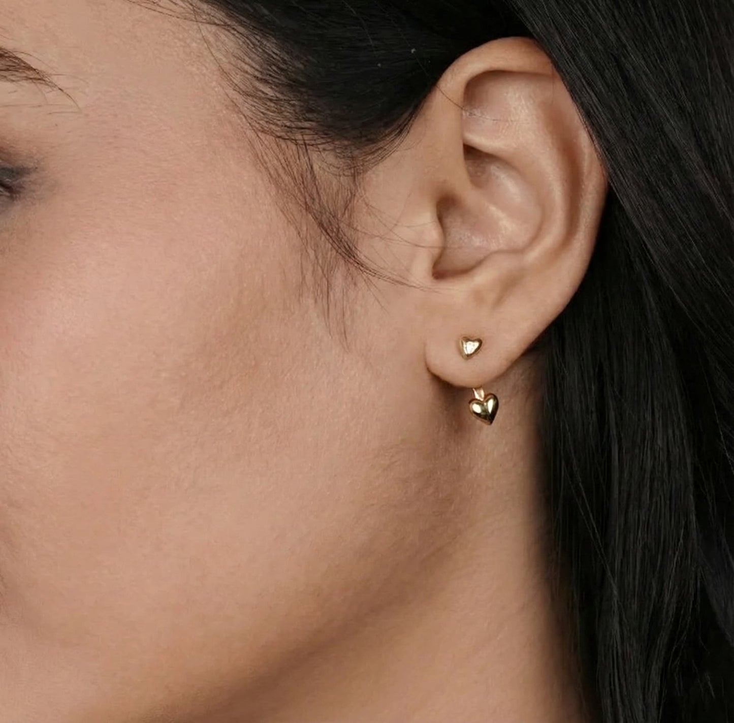 minimal heart earrings crafted in 925 sterling silver, available in gold and rhodium-plated finish, featuring a romantic heart-inspired design