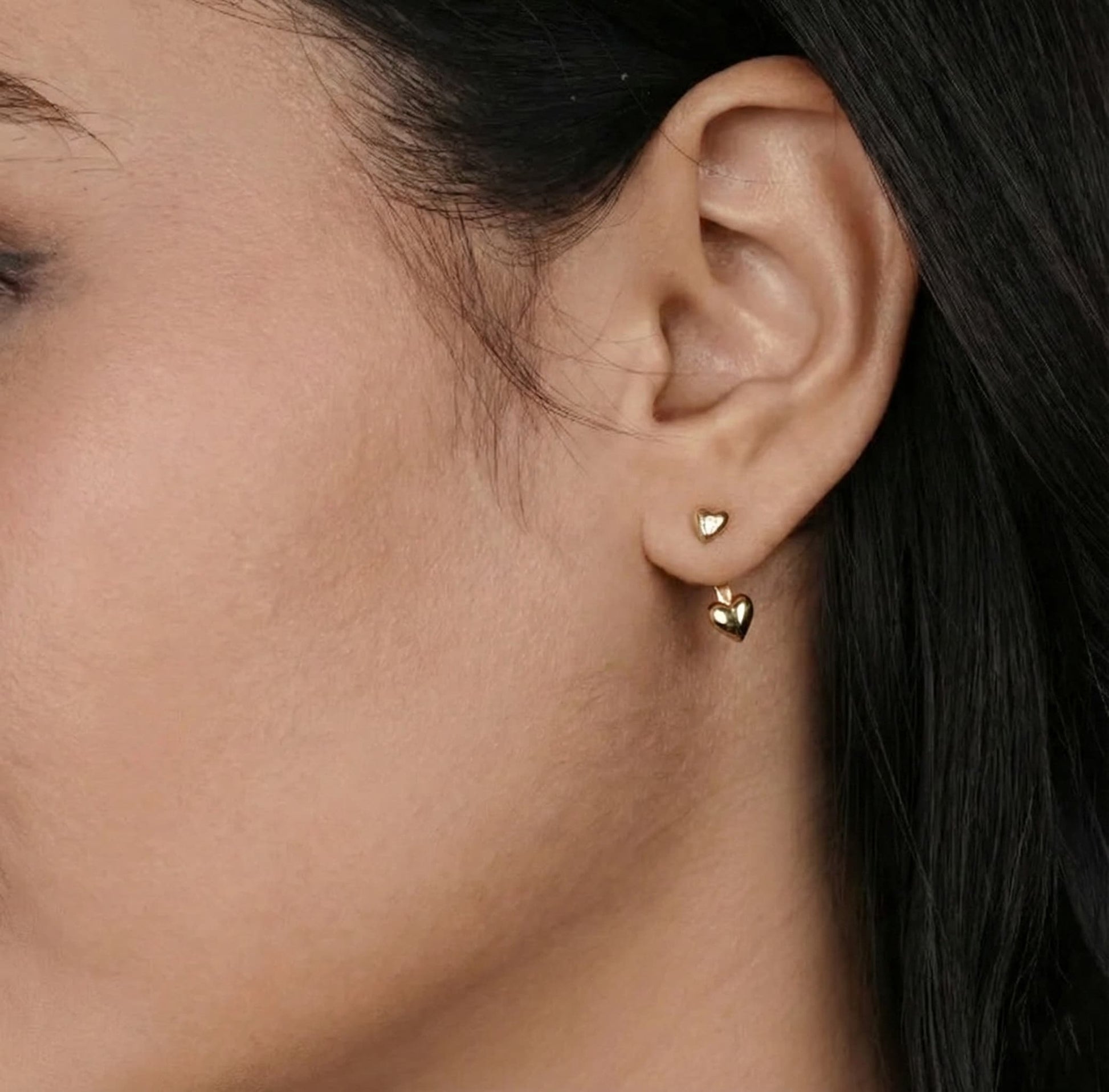 minimal heart earrings crafted in 925 sterling silver, available in gold and rhodium-plated finish, featuring a romantic heart-inspired design