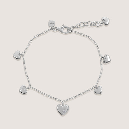 multi heart charm bracelet crafted in 925 sterling silver, available in gold and rhodium-plated finish