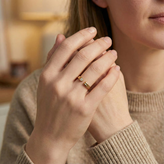 open heart ring crafted in 925 sterling silver, available in gold and rhodium-plated finish