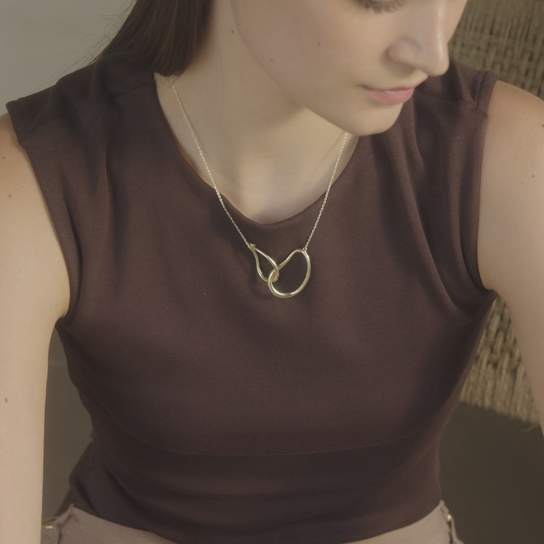 Gold and rhodium connect necklace in 925 silver, statement sculptural pendant 