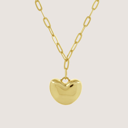 puffed heart necklace crafted in 925 sterling silver, available in gold and rhodium-plated finish