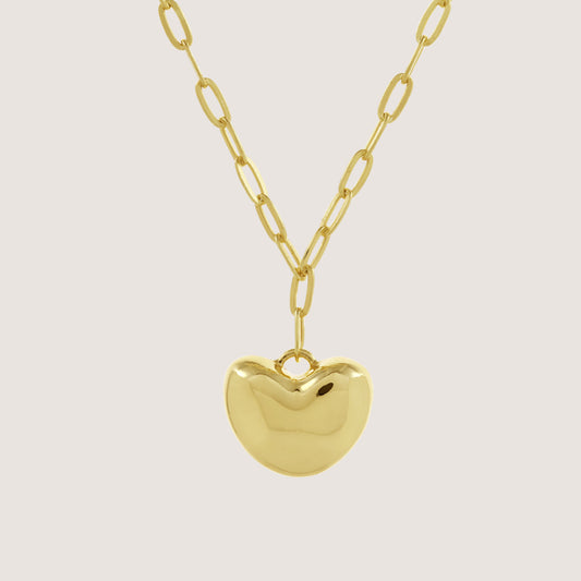 puffed heart necklace crafted in 925 sterling silver, available in gold and rhodium-plated finish