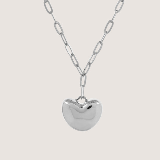 puffed heart necklace crafted in 925 sterling silver, available in gold and rhodium-plated finish
