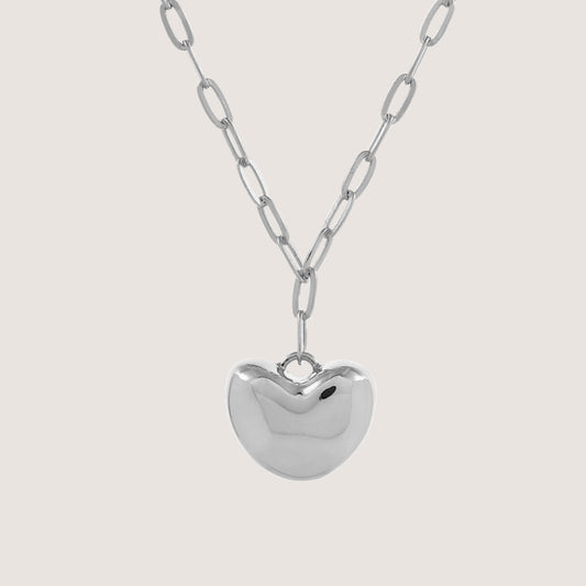 puffed heart necklace crafted in 925 sterling silver, available in gold and rhodium-plated finish