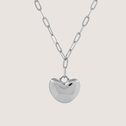puffed heart necklace crafted in 925 sterling silver, available in gold and rhodium-plated finish