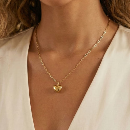 puffed heart necklace crafted in 925 sterling silver, available in gold and rhodium-plated finish