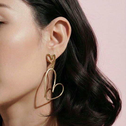 statement heart earrings crafted in 925 sterling silver, available in gold and rhodium-plated finish, featuring a romantic heart-inspired design