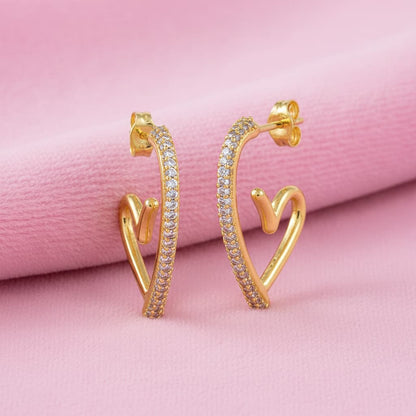 studded heart hoops crafted in 925 sterling silver, available in gold and rhodium-plated finish, featuring a romantic heart-inspired design