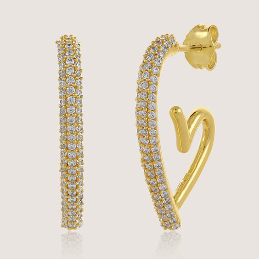 studded heart hoops crafted in 925 sterling silver, available in gold and rhodium-plated finish, featuring a romantic heart-inspired design