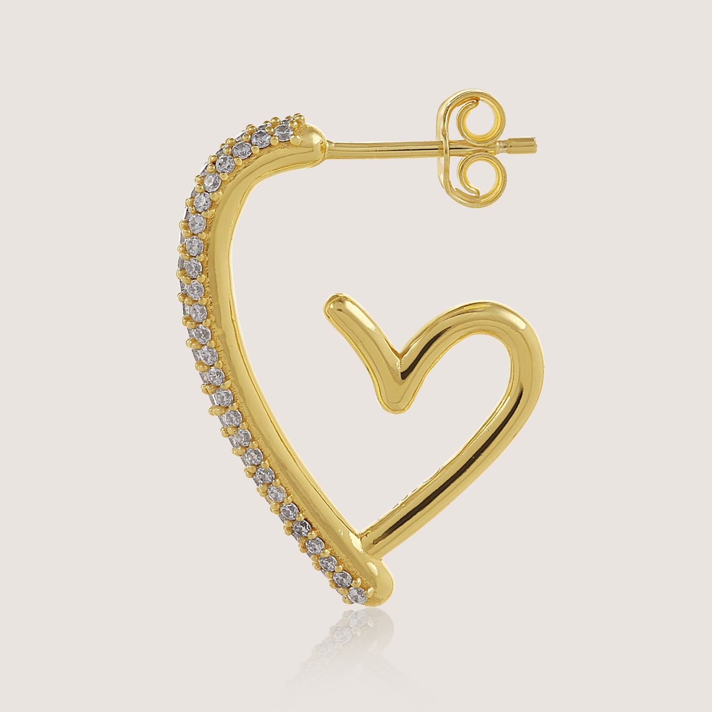 studded heart hoops crafted in 925 sterling silver, available in gold and rhodium-plated finish, featuring a romantic heart-inspired design