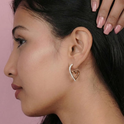 studded heart hoops crafted in 925 sterling silver, available in gold and rhodium-plated finish, featuring a romantic heart-inspired design