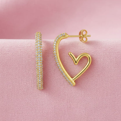 studded heart hoops crafted in 925 sterling silver, available in gold and rhodium-plated finish, featuring a romantic heart-inspired design