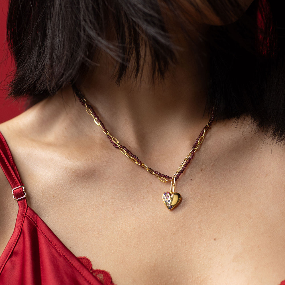 Multi-Colour Heart Necklace – front angle highlighting its romantic, youthful, and elevated design from Nishani’s Heart Collection.