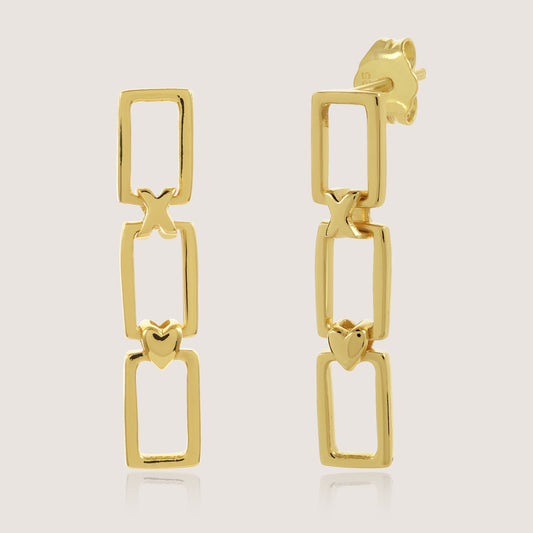 xo earrings crafted in 925 sterling silver, available in gold and rhodium-plated finish, featuring a romantic heart-inspired design
